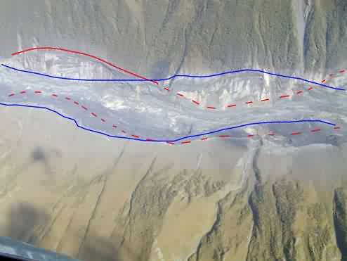 The traces of phases of the ice-rock mass movement