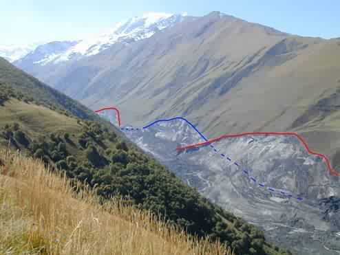 The traces of phases of the ice-rock mass movement