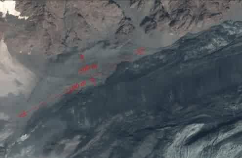 The trace of the collapse of ice-rock masses from the slope Dzhimarai-Khokh